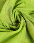 Handloom Ikkat Cotton Saree with Contrast Border and Striped Pallu - Green-Close