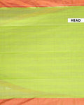 Handloom Ikkat Cotton Saree with Contrast Border and Striped Pallu - Green-Head