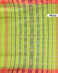 Handloom Ikkat Cotton Saree with Contrast Border and Striped Pallu - Green-Pallu