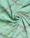 Handloom Ikkat Cotton Saree with Geometric Weave and Contrast Border -Green-Close