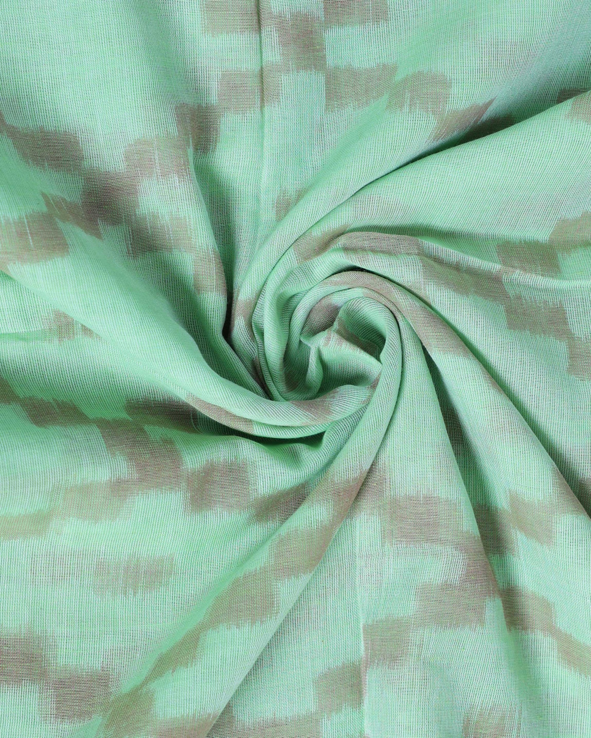 Handloom Ikkat Cotton Saree with Geometric Weave and Contrast Border -Green-Close