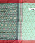 Handloom Ikkat Cotton Saree with Geometric Weave and Contrast Border -Green-Pallu