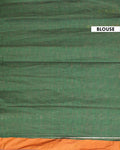 Handloom Ikkat Cotton Saree with Striped Pallu and Tassels - Green-Blouse