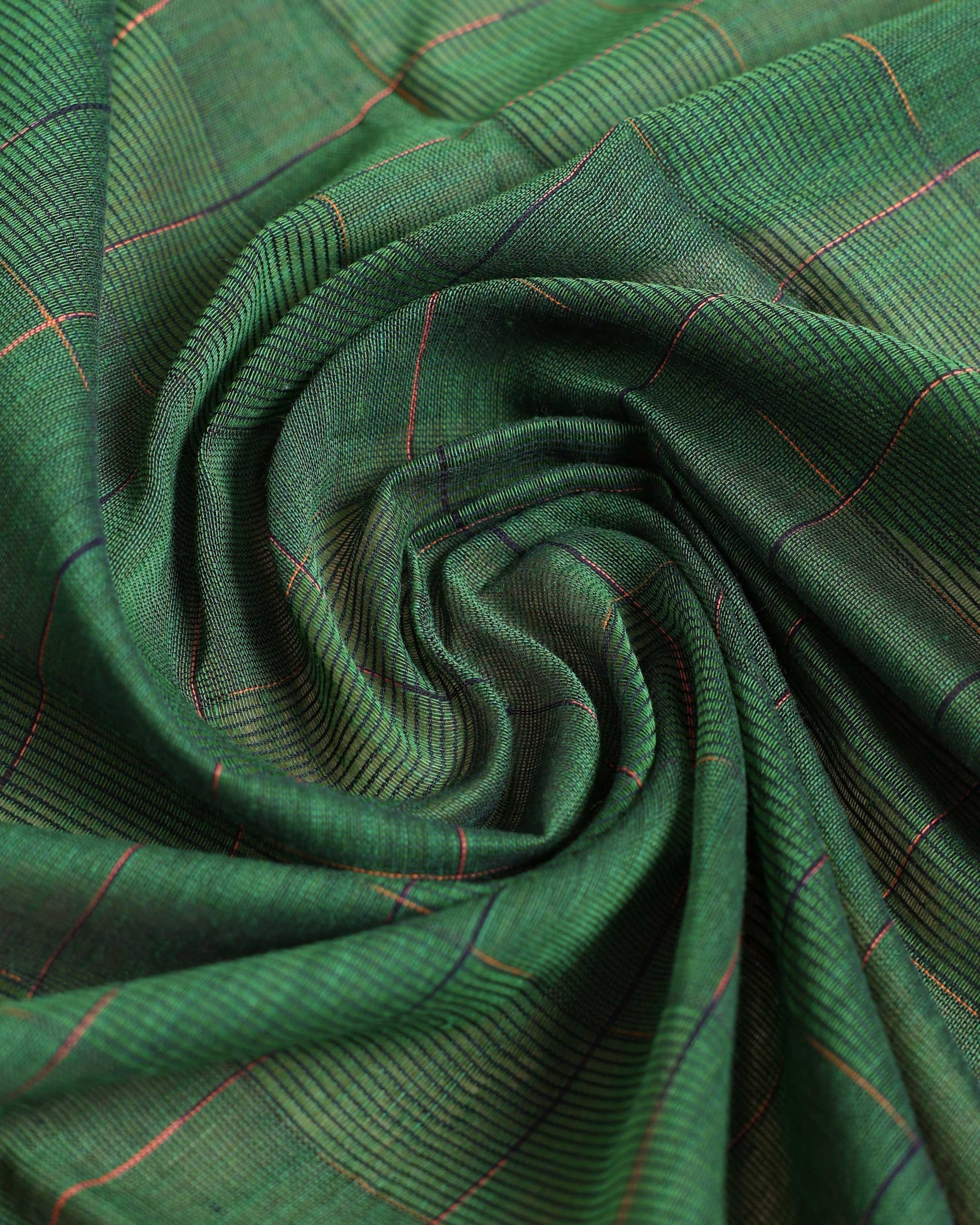 Handloom Ikkat Cotton Saree with Striped Pallu and Tassels - Green-Close