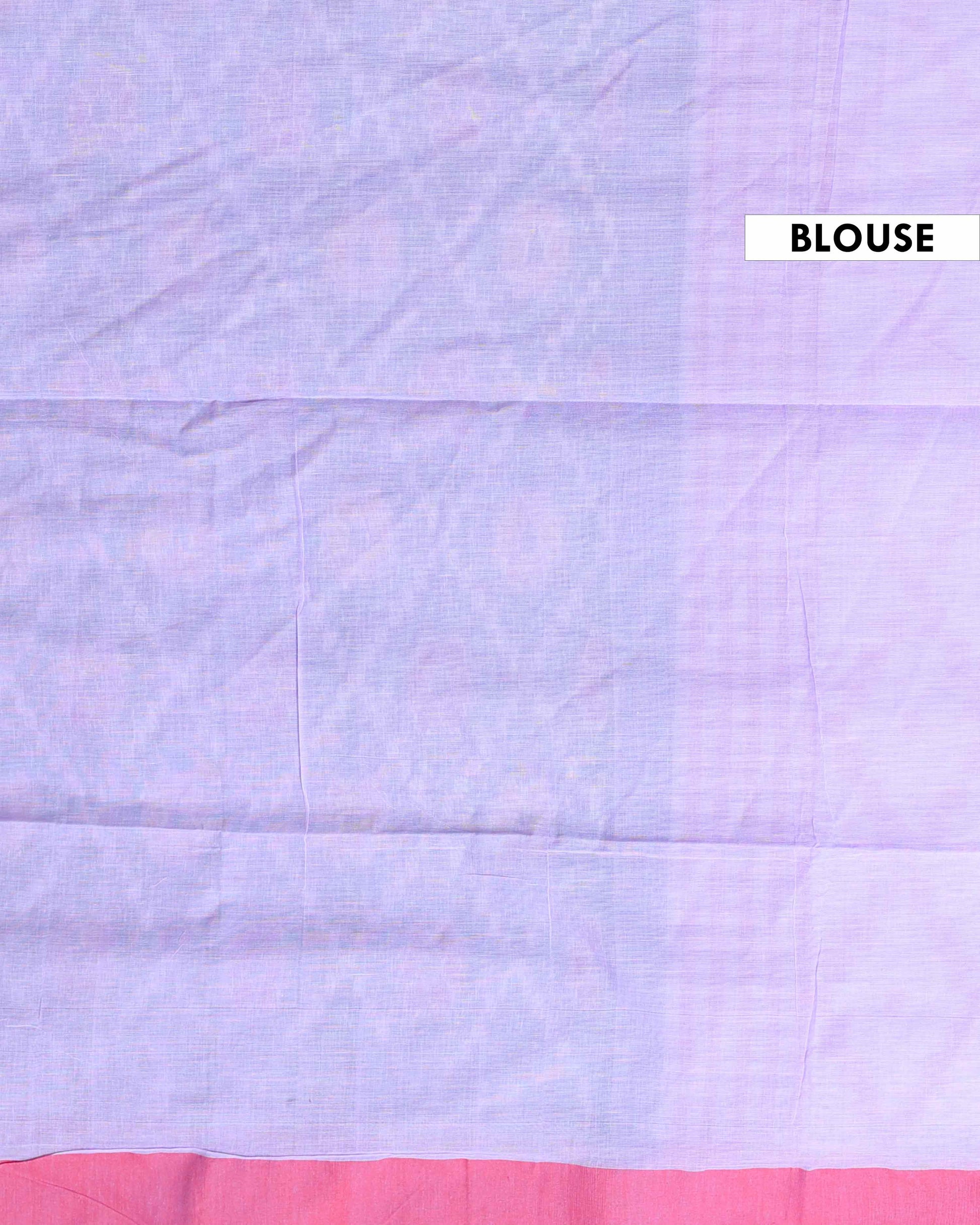 Handloom Ikkat Cotton Saree with Woven Border and Contrast Pallu - Blouse