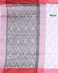 Handloom Ikkat Cotton Saree with Woven Border and Tasseled Pallu - White-PALLU