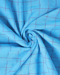 Handloom Ikkat Cotton Saree with Woven Checks and Striped Pallu - Blue-Close