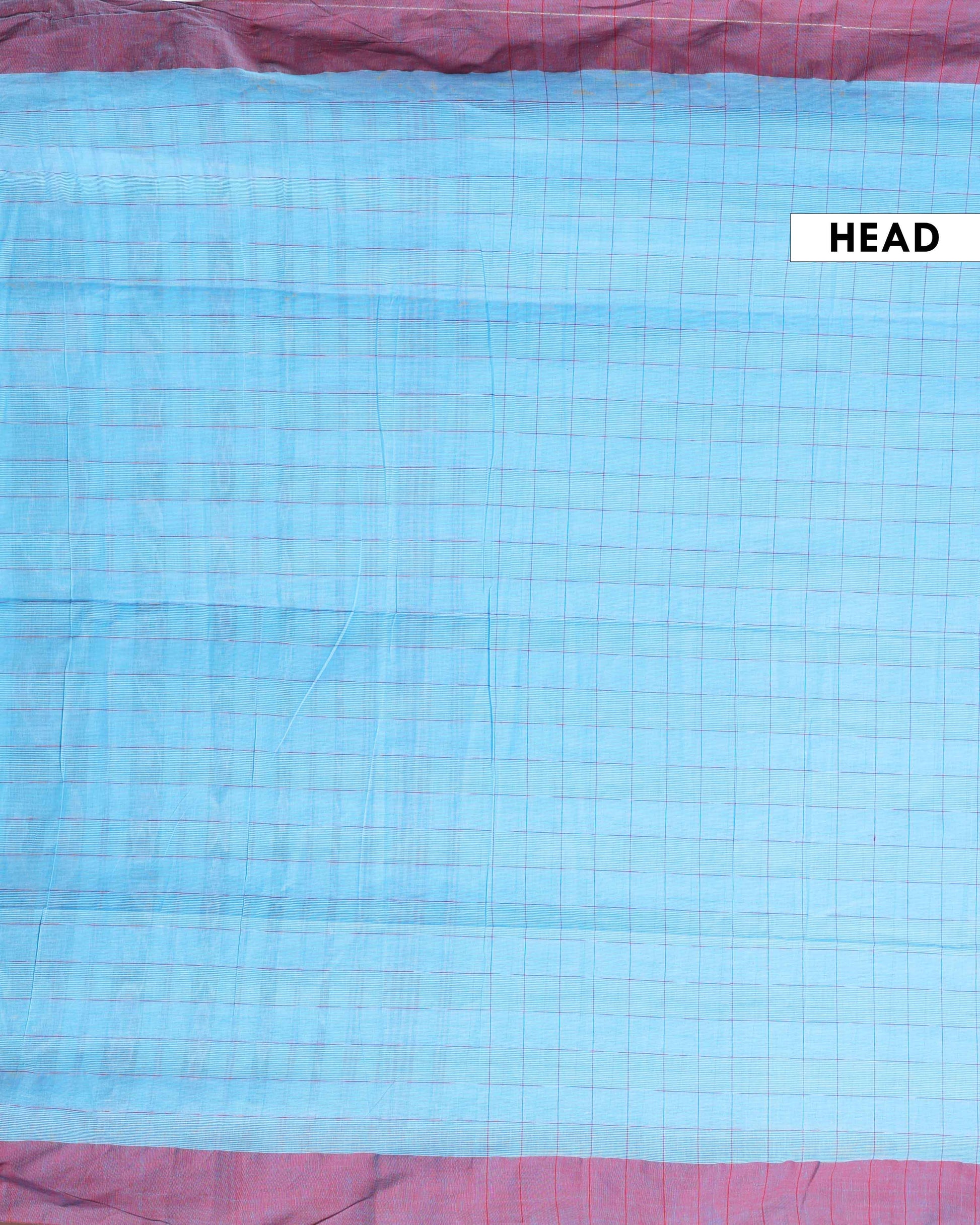 Handloom Ikkat Cotton Saree with Woven Checks and Striped Pallu - Blue-Head