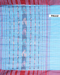 Handloom Ikkat Cotton Saree with Woven Checks and Striped Pallu - Blue-Pallu