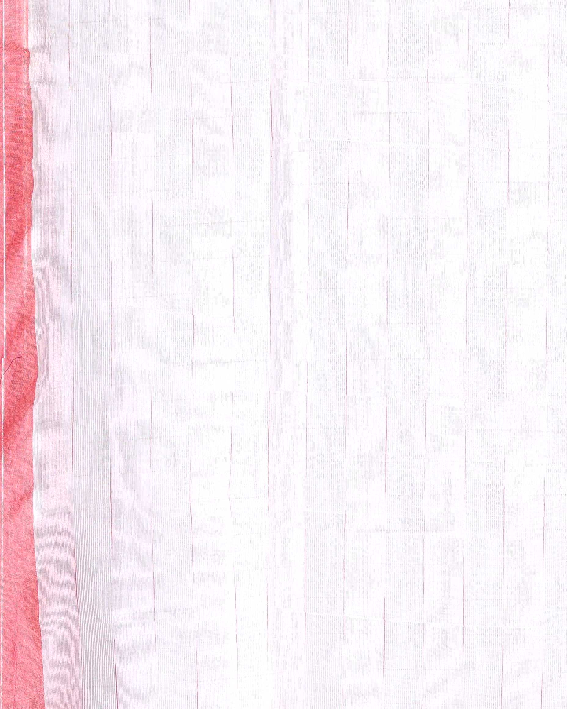 Handloom Ikkat Cotton Saree with Woven Striped Border - Off White-Close