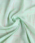 Handloom Ikkat Cotton Saree with Woven Striped Pattern and Contrast Pallu - Pista Green-CLOSE