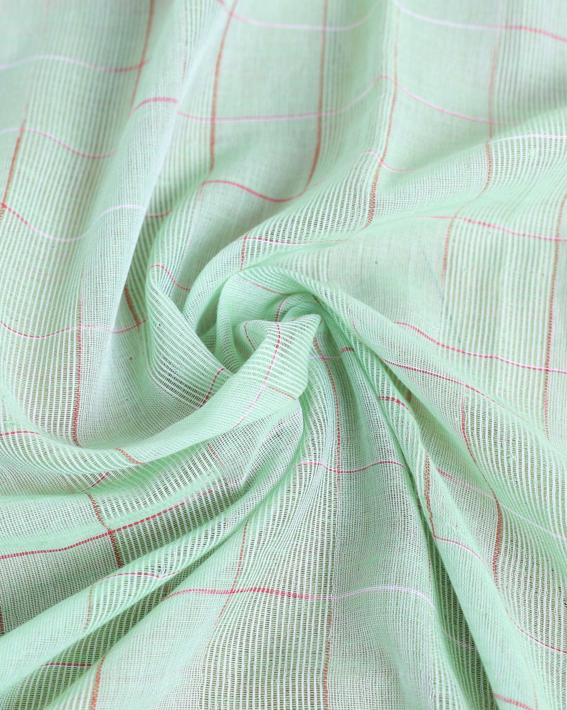 Handloom Ikkat Cotton Saree with Woven Striped Pattern and Contrast Pallu - Pista Green-CLOSE