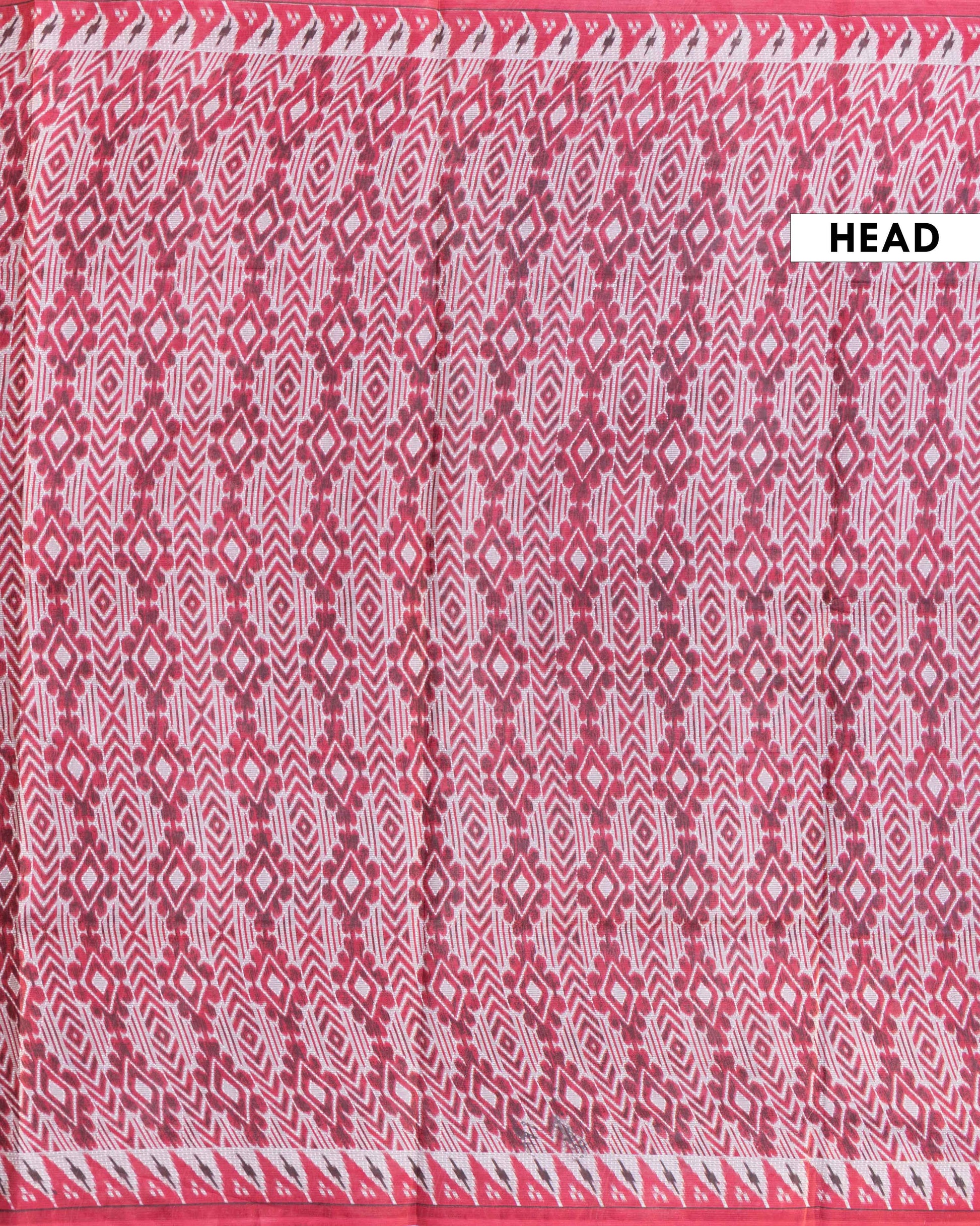 Handloom Ikkat Voile Cotton Saree with Traditional Geometric Motifs - Maroon