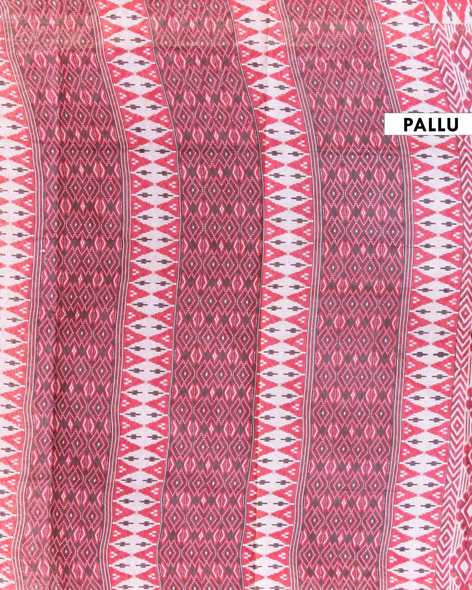 Handloom Ikkat Voile Cotton Saree with Traditional Geometric Motifs - Maroon