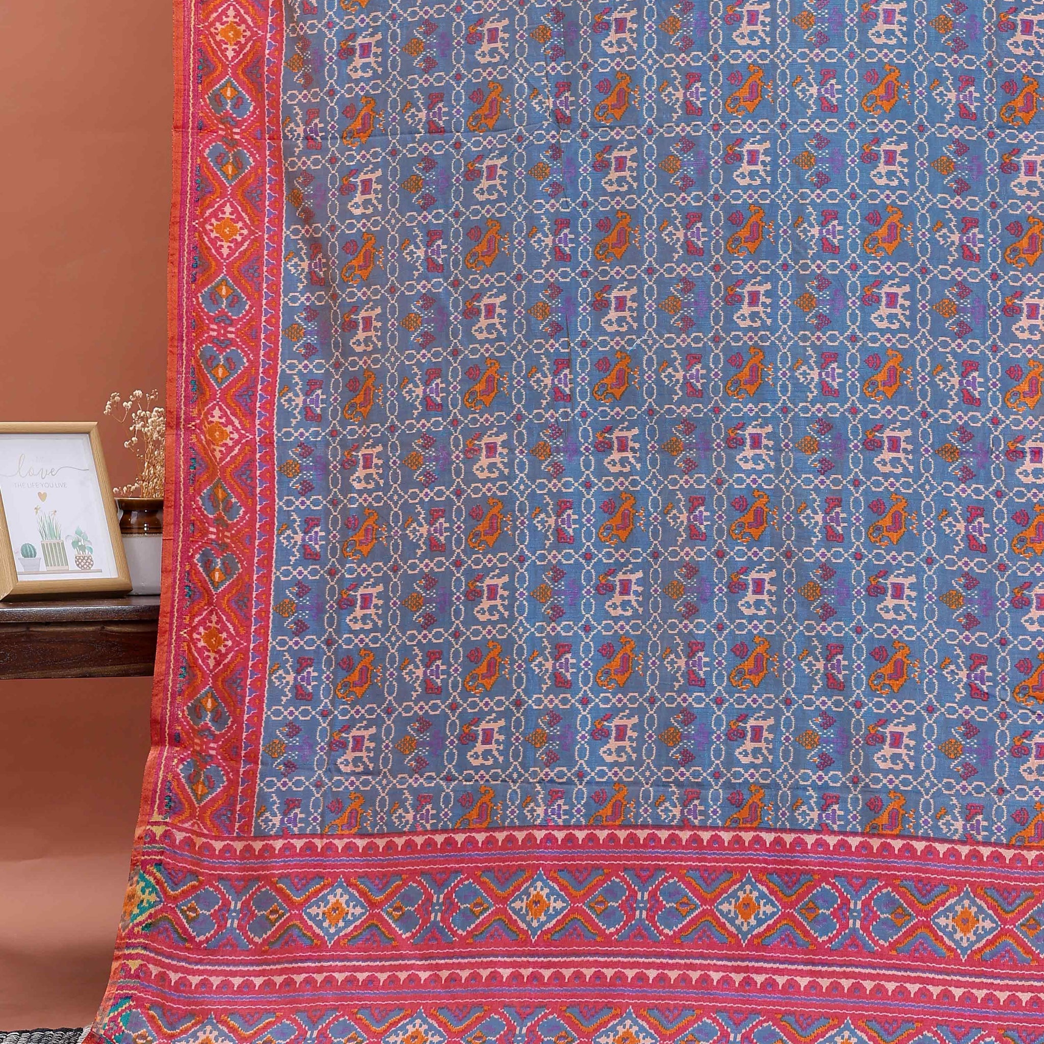 Handloom Intricate Patola Semi-Silk Saree with Traditional IkKat Weave - Blue