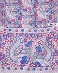 Handloom Kalamkari Cotton Saree Adorned with Traditional Mythological Artwork and Intricate Floral Animal Motif Borders - Blue