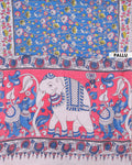 Handloom Kalamkari Cotton Saree Intricate Lotus Motifs and Traditional Border Design - Blue