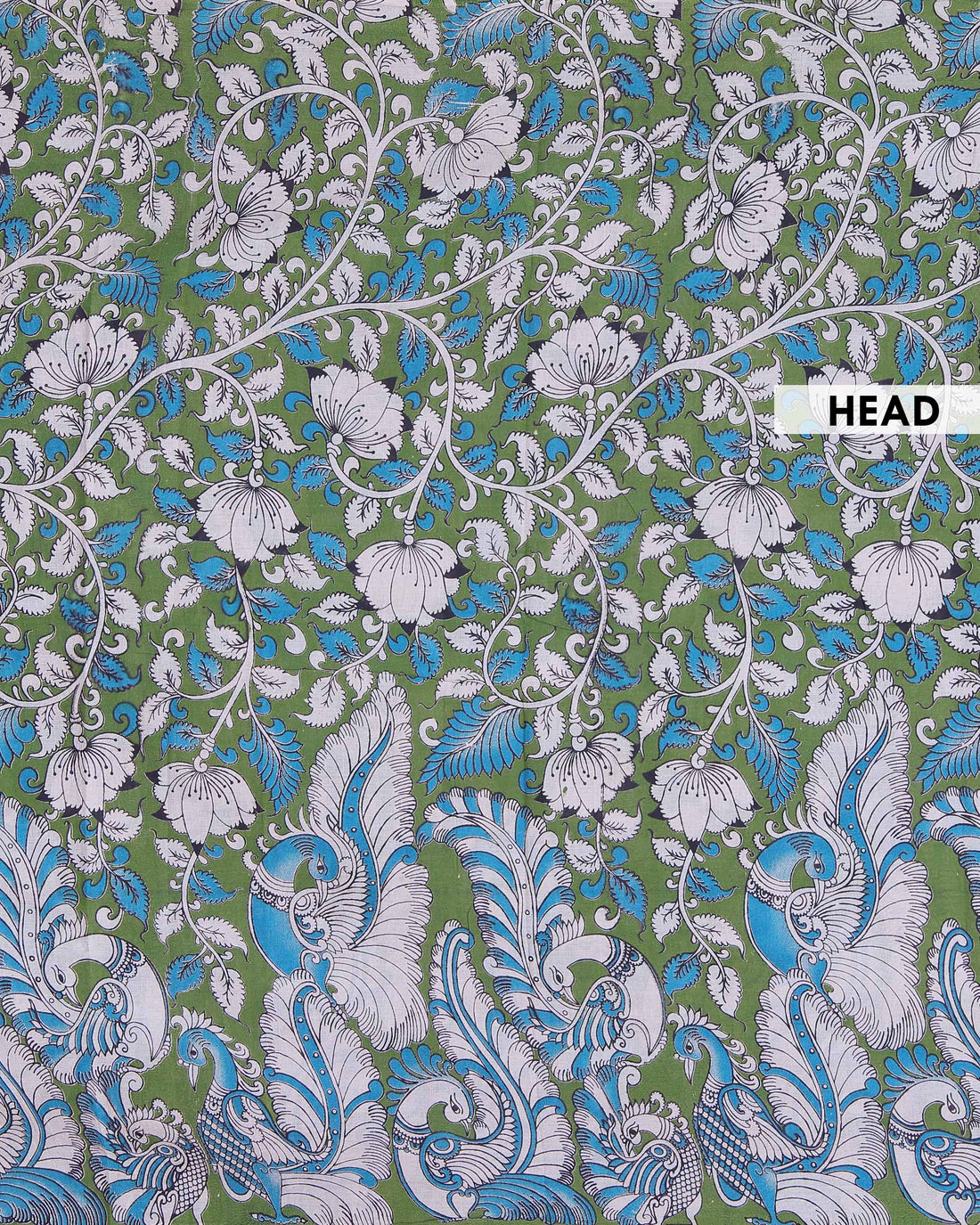 Handloom Kalamkari Cotton Saree with Bold Artistic Floral Motifs and Traditional Ethnic Detailing - Green