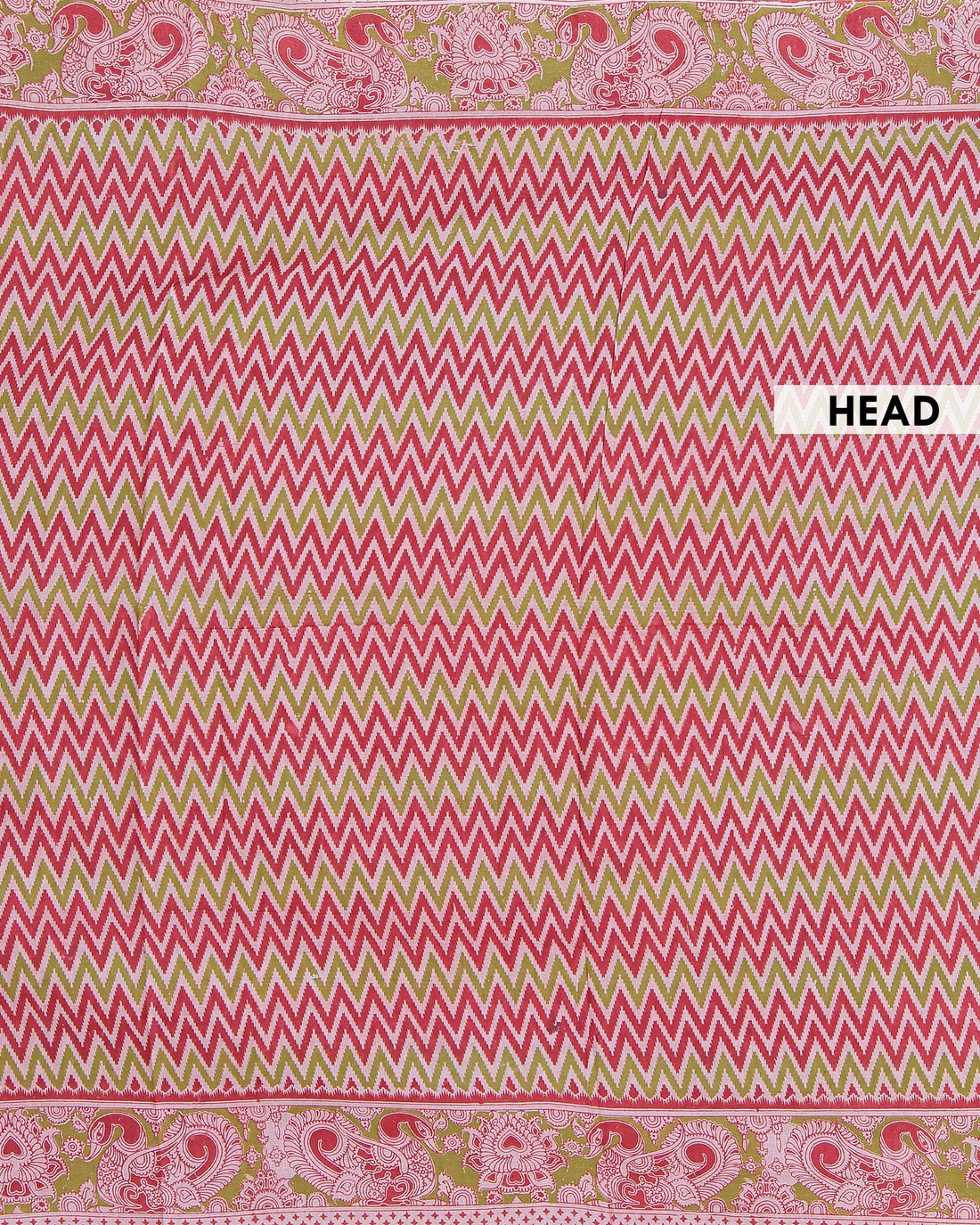 Handloom Kalamkari Cotton Saree with Bold Chevron Pattern and Traditional Artistic Border Design - Multi