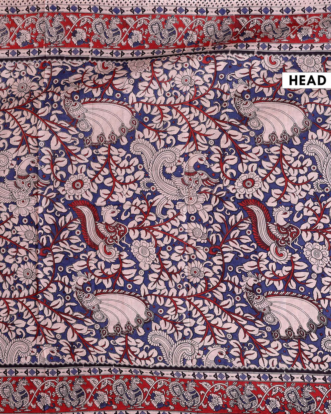 Handloom Kalamkari Cotton Saree with Elaborate Peacock Motifs and Decorative Pallu - Blue