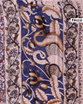 Handloom Kalamkari Cotton Saree with Elaborate Peacock Motifs and Decorative Pallu - Blue