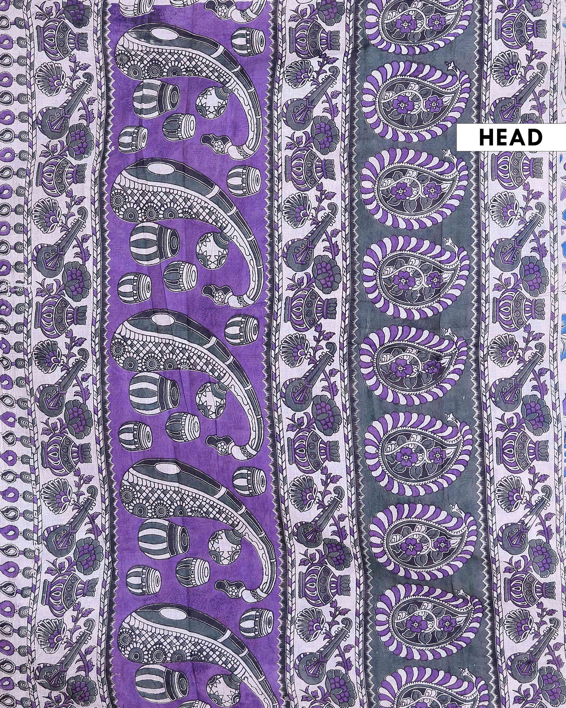 Traditional Handloom Kalamkari Cotton Saree with Floral Motifs - Off White