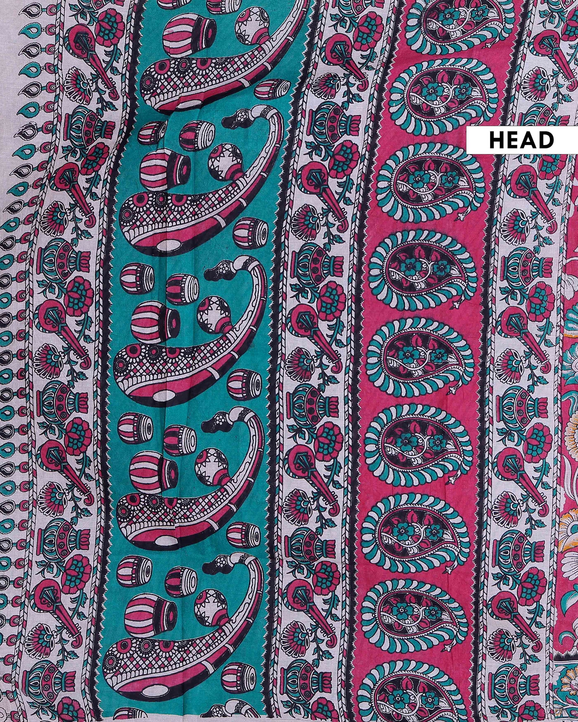 Traditional Handloom Kalamkari Cotton Saree with Intricate Floral Artwork and Traditional Border - Red