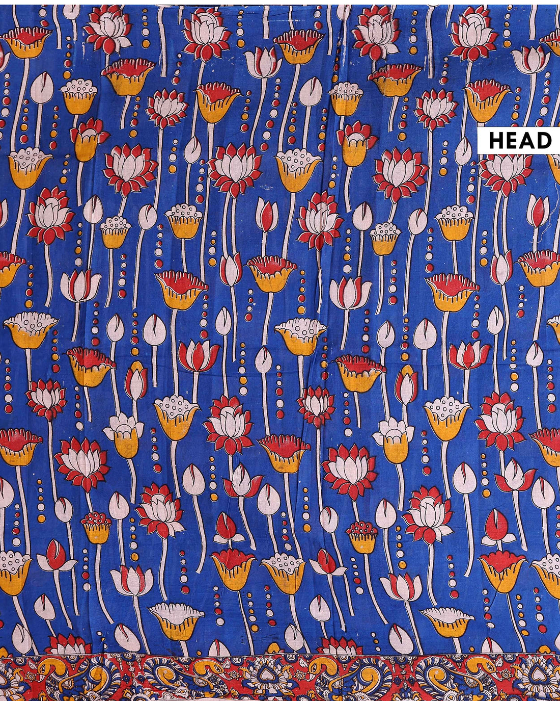 Handloom Kalamkari Cotton Saree with Intricate Floral and Folk Art Detailing - Blue