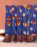 Handloom Kalamkari Cotton Saree with Intricate Floral and Folk Art Detailing - Blue