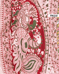 Handloom Kalamkari Cotton Saree with Intricate Peacock and Floral Print - Green