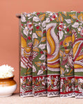 Handloom Kalamkari Cotton Saree with Intricate Peacock and Floral Print - Green