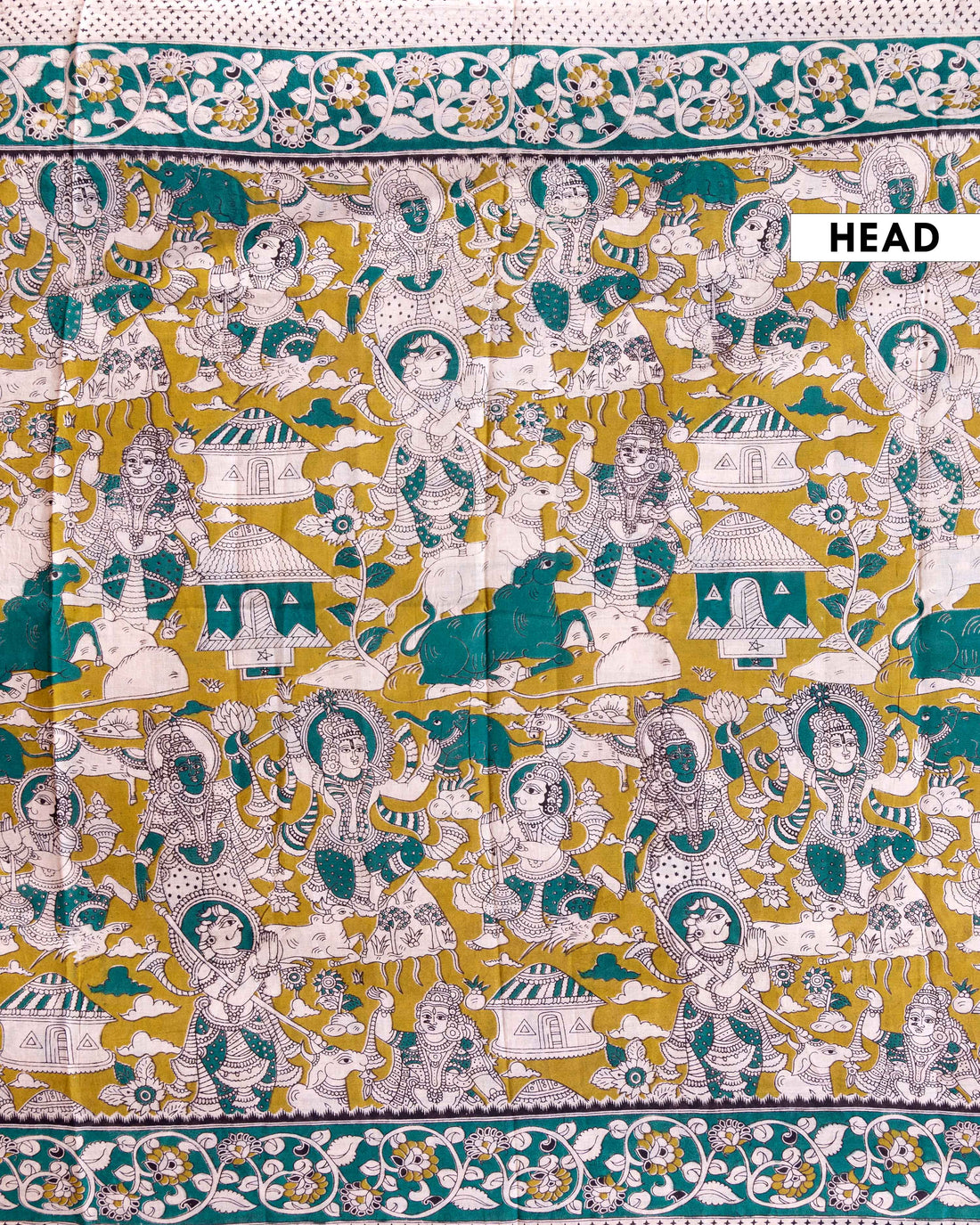 Handloom Kalamkari Cotton Saree with Mythological Motifs - Green