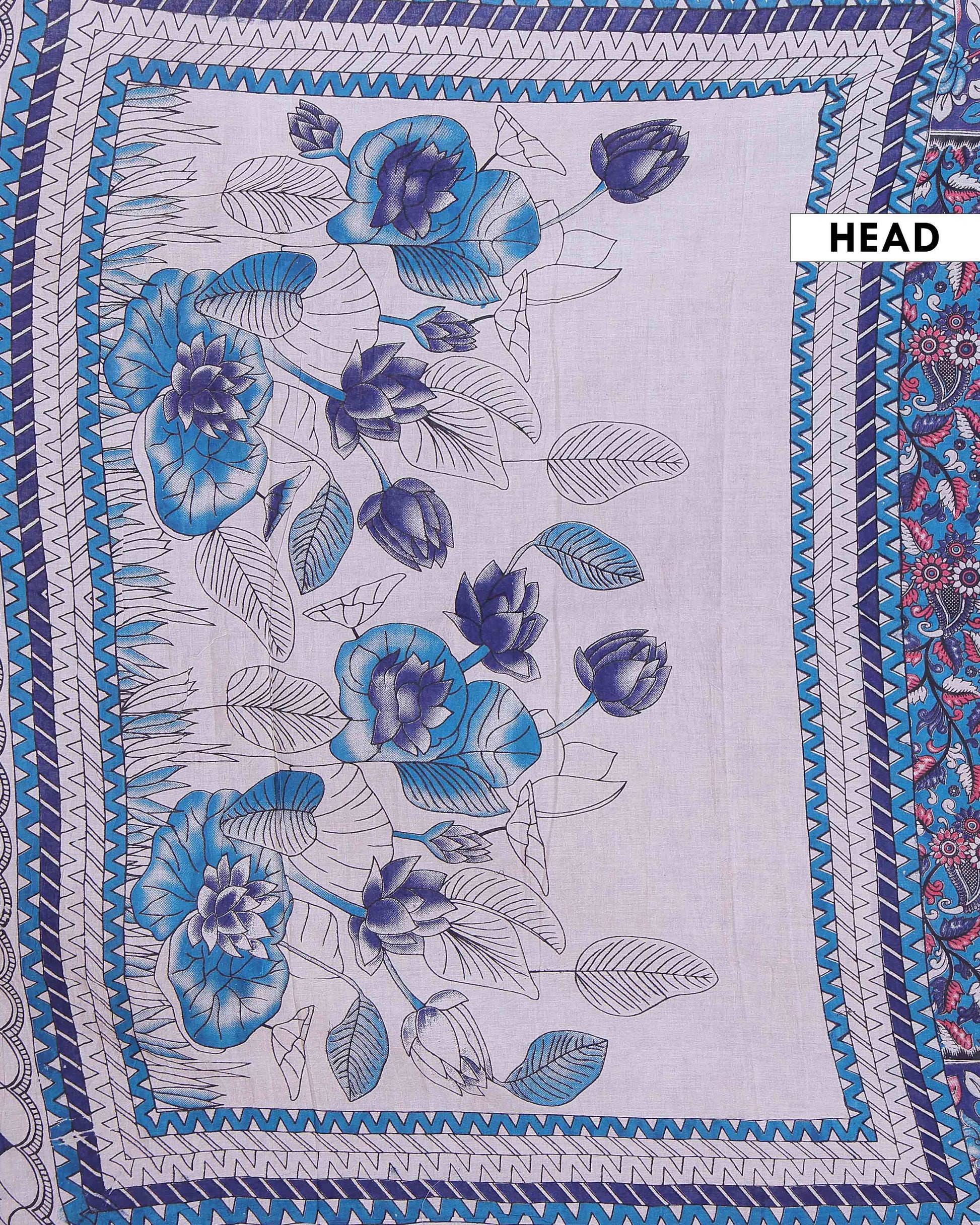 Traditional Handloom Kalamkari Cotton Saree with Paisley and Floral Designs - Blue