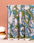 Handloom Kalamkari Cotton Saree with Peacock and Floral Motifs - Green
