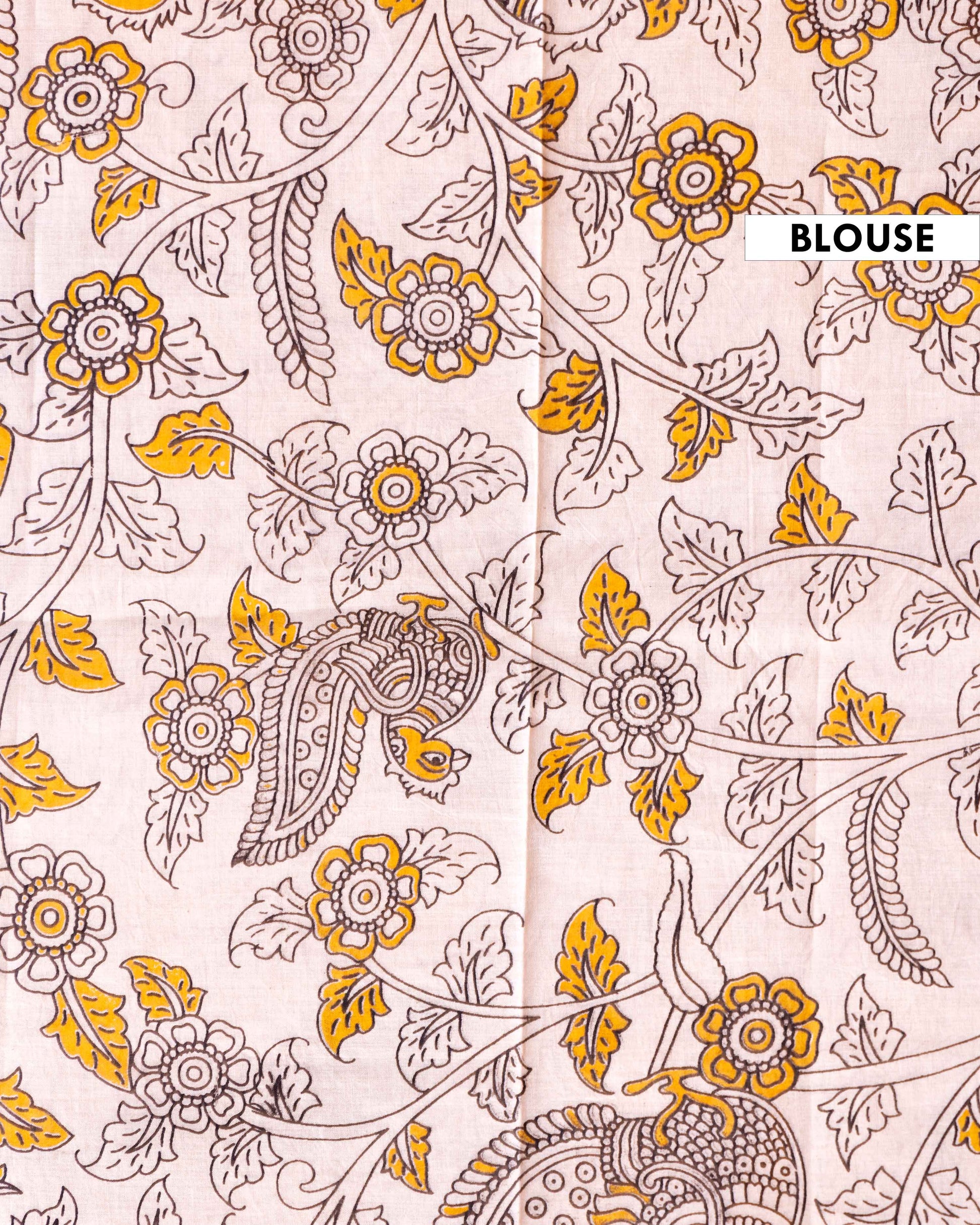 Handloom Kalamkari Cotton Saree with Traditional Bird and Floral Motifs - Blue