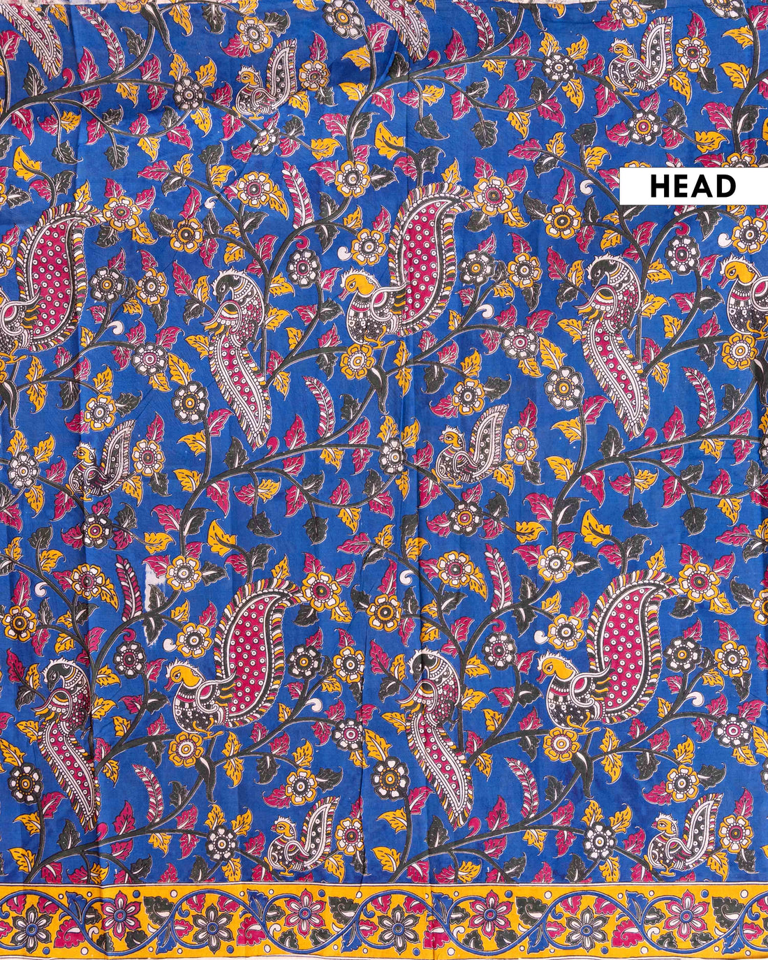 Handloom Kalamkari Cotton Saree with Traditional Bird and Floral Motifs - Blue