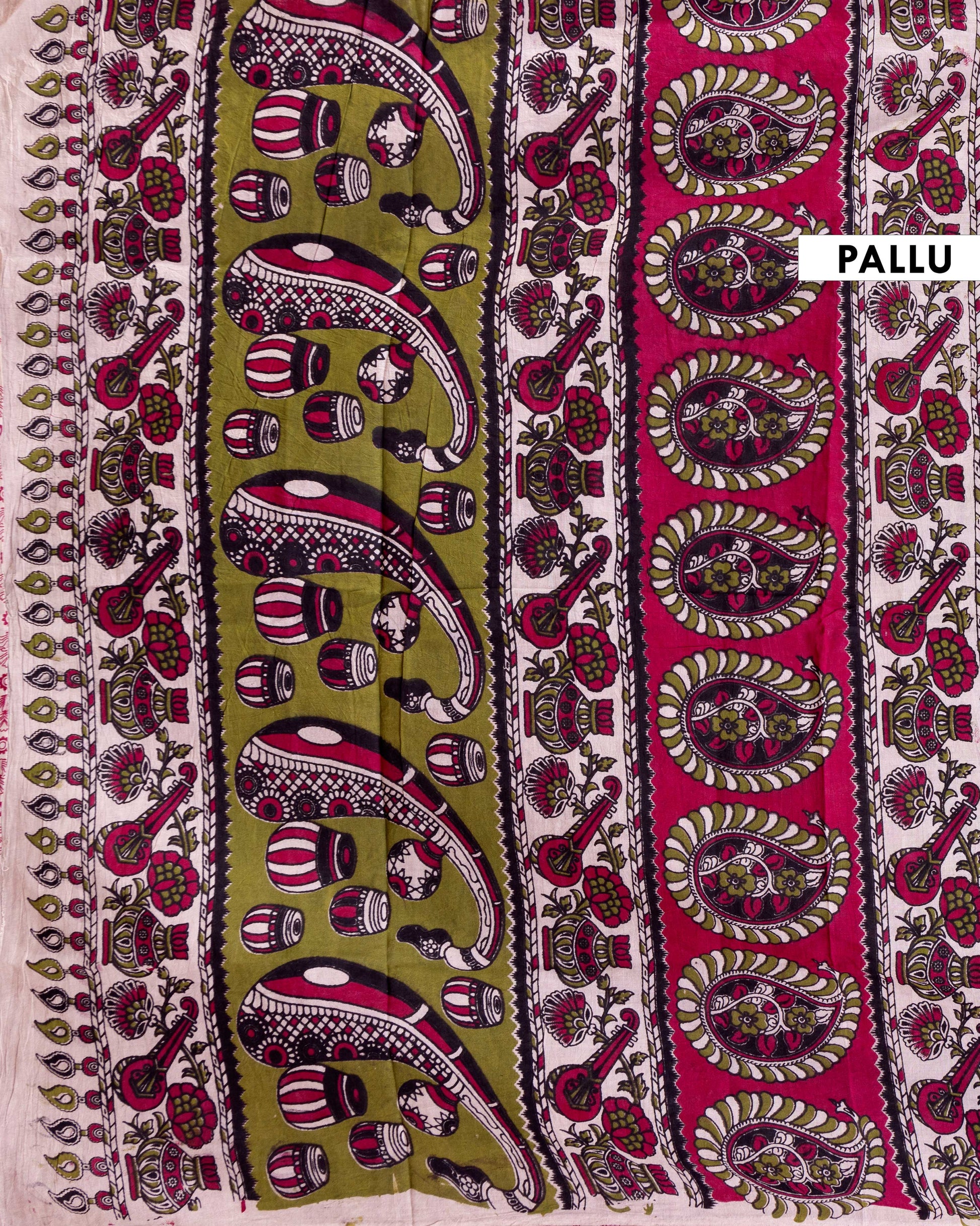 Handloom Kalamkari Cotton Saree with Traditional Floral & Bird Motifs - Green