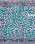 Handloom Kalamkari Cotton Saree with Traditional Floral Block Prints and Artistic Ethnic Border Detailing - Turquoise