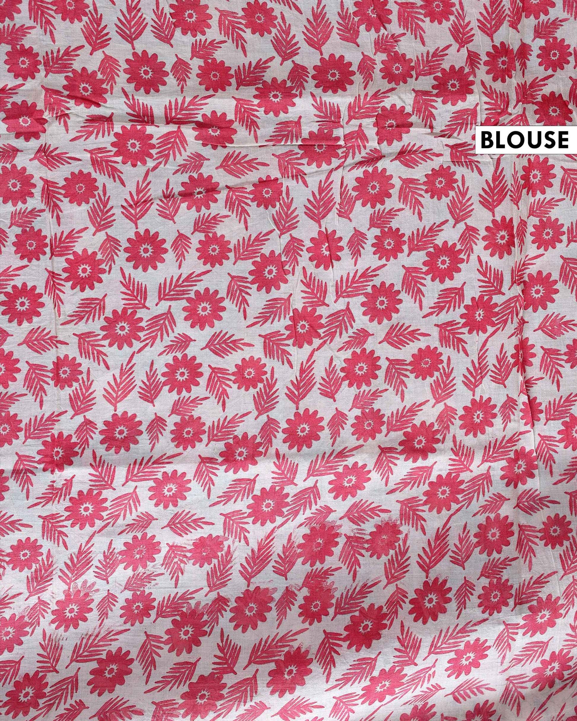 Handloom Kalamkari Cotton Saree with Traditional Floral & Botanical Motifs - Blouse