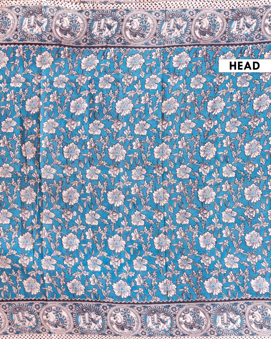 Handloom Kalamkari Cotton Saree with Traditional Floral and Border Design - Blue 