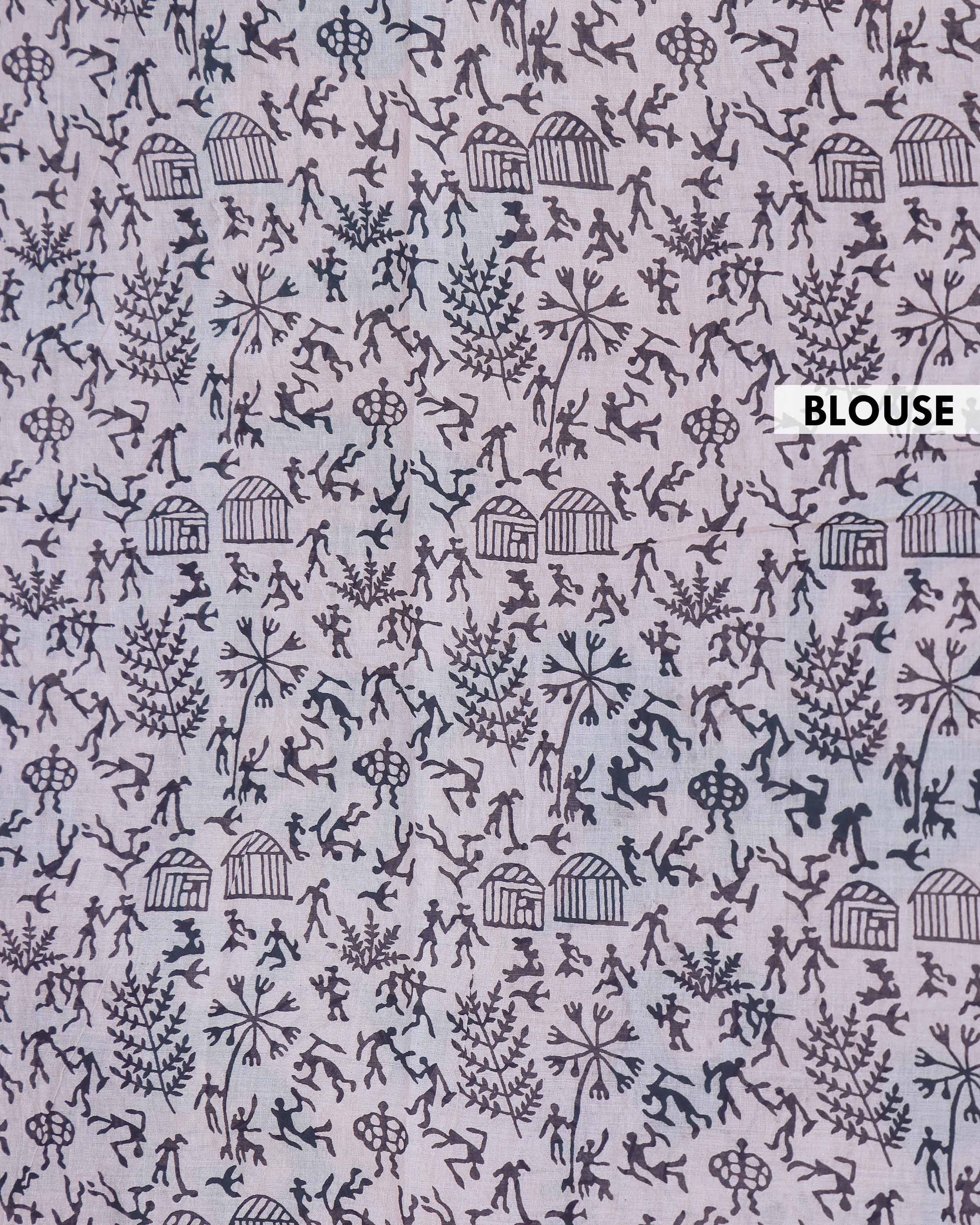 Handloom Kalamkari Cotton Saree with Traditional Floral and Geometric Motifs - Turquoise