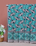 Handloom Kalamkari Cotton Saree with Traditional Floral and Geometric Motifs - Turquoise