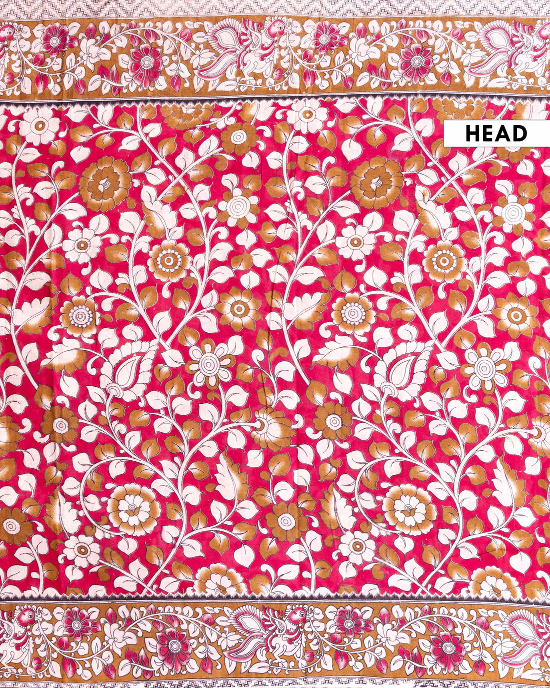 Handloom Kalamkari Cotton Saree with Traditional Floral and Leafy Motifs - Pink