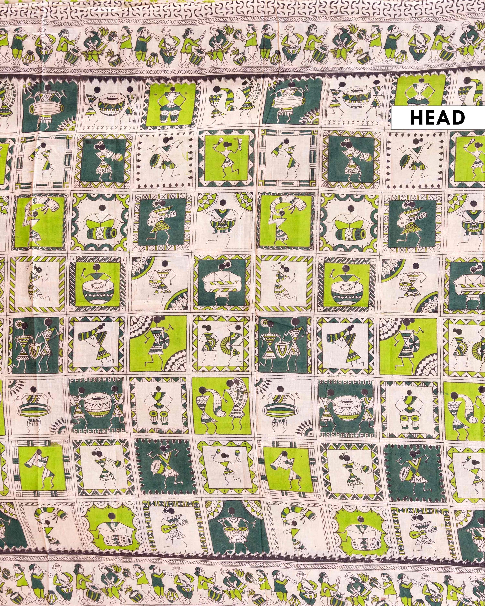 Handloom Kalamkari Cotton Saree with Traditional Folk Art Motifs - Cream