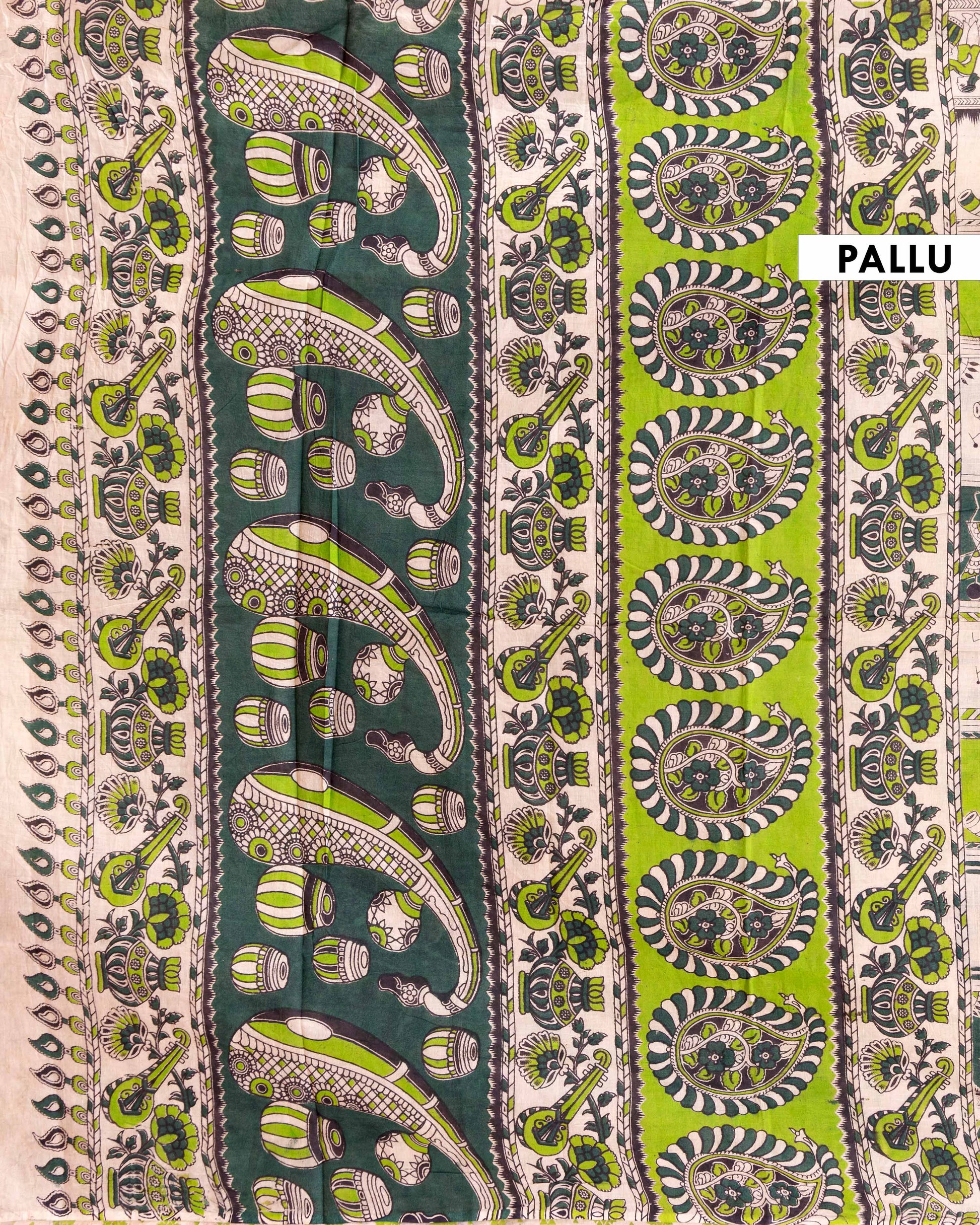 Handloom Kalamkari Cotton Saree with Traditional Folk Art Motifs - Cream