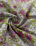 Handloom Kalamkari Cotton Saree with Traditional Motifs - Green-Close
