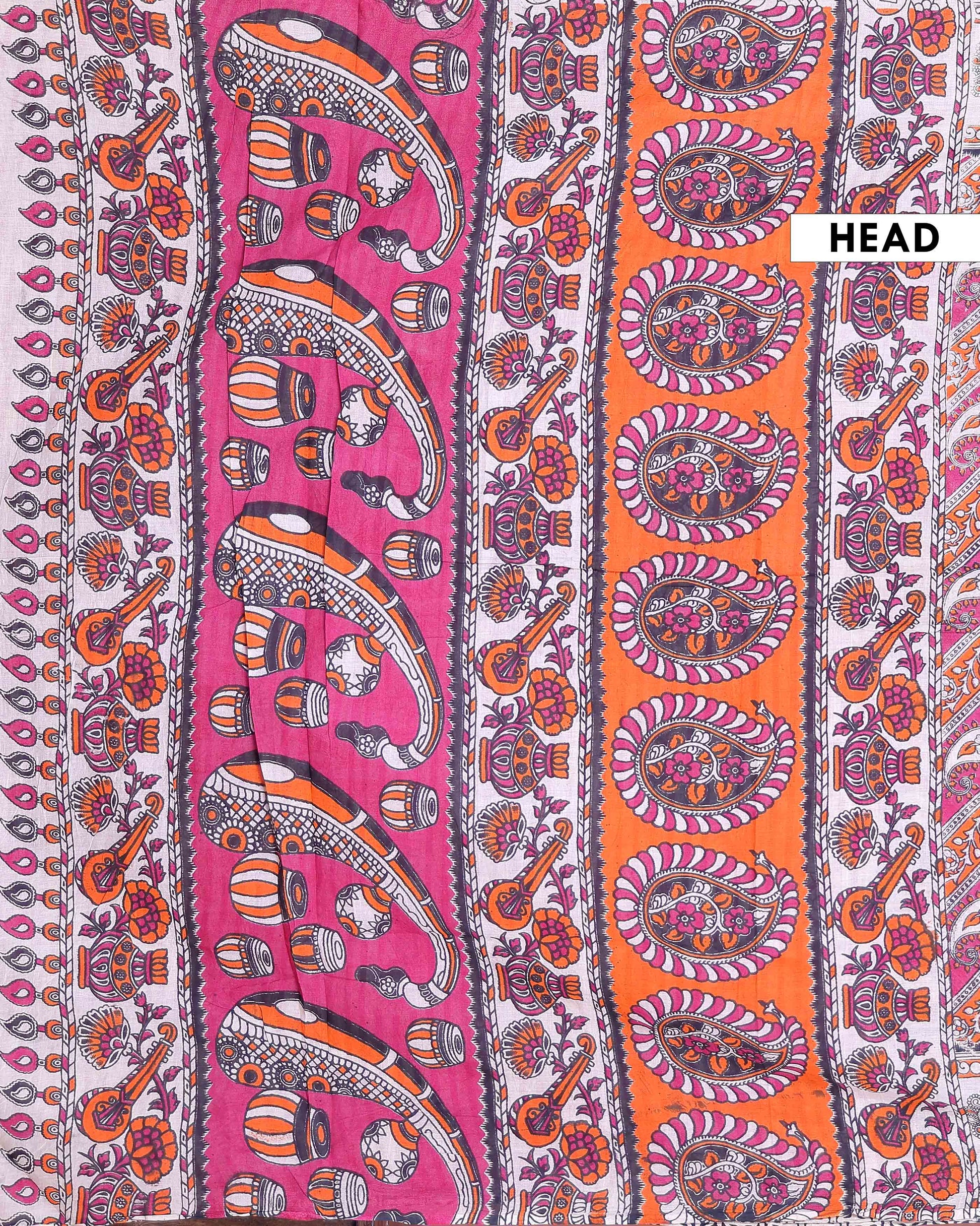 Traditional Handloom Kalamkari Cotton Saree with Traditional Paisley and Peacock Motifs - Pink