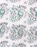 Handloom Kalamkari Cotton Saree with Traditional Peacock & Floral Motifs - Blouse