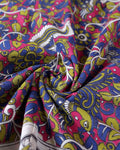 Handloom Kalamkari Cotton Saree with Traditional Peacock & Floral Motifs - Blue-Close