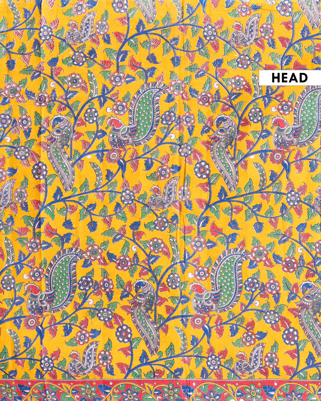 Handloom Kalamkari Cotton Saree with Traditional Peacock and Floral Motifs - Orange